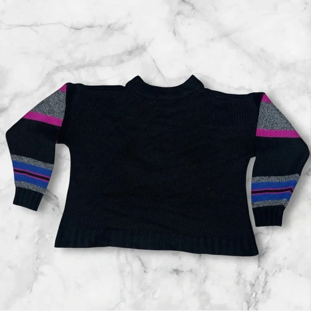 Vintage 80s Whimsigoth Floral Knit Sweater Mock Neck Artsy Grunge Pullover